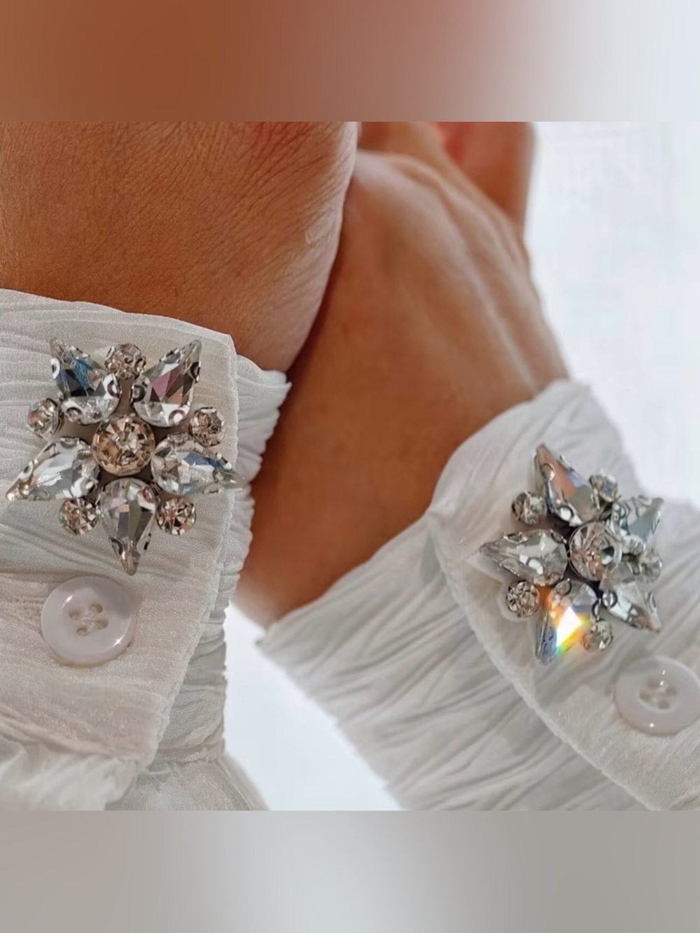 Crystal Starburst White Brooch - Sparkling Accent Pin